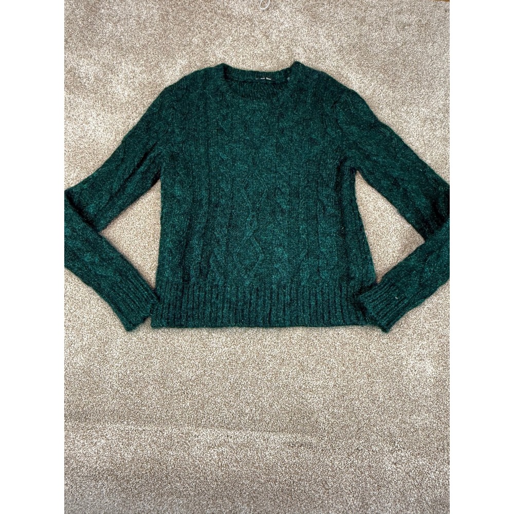 BLK DNM Emerald Green Cable Knit Mohair Blend Sweater Womens Small Crewneck